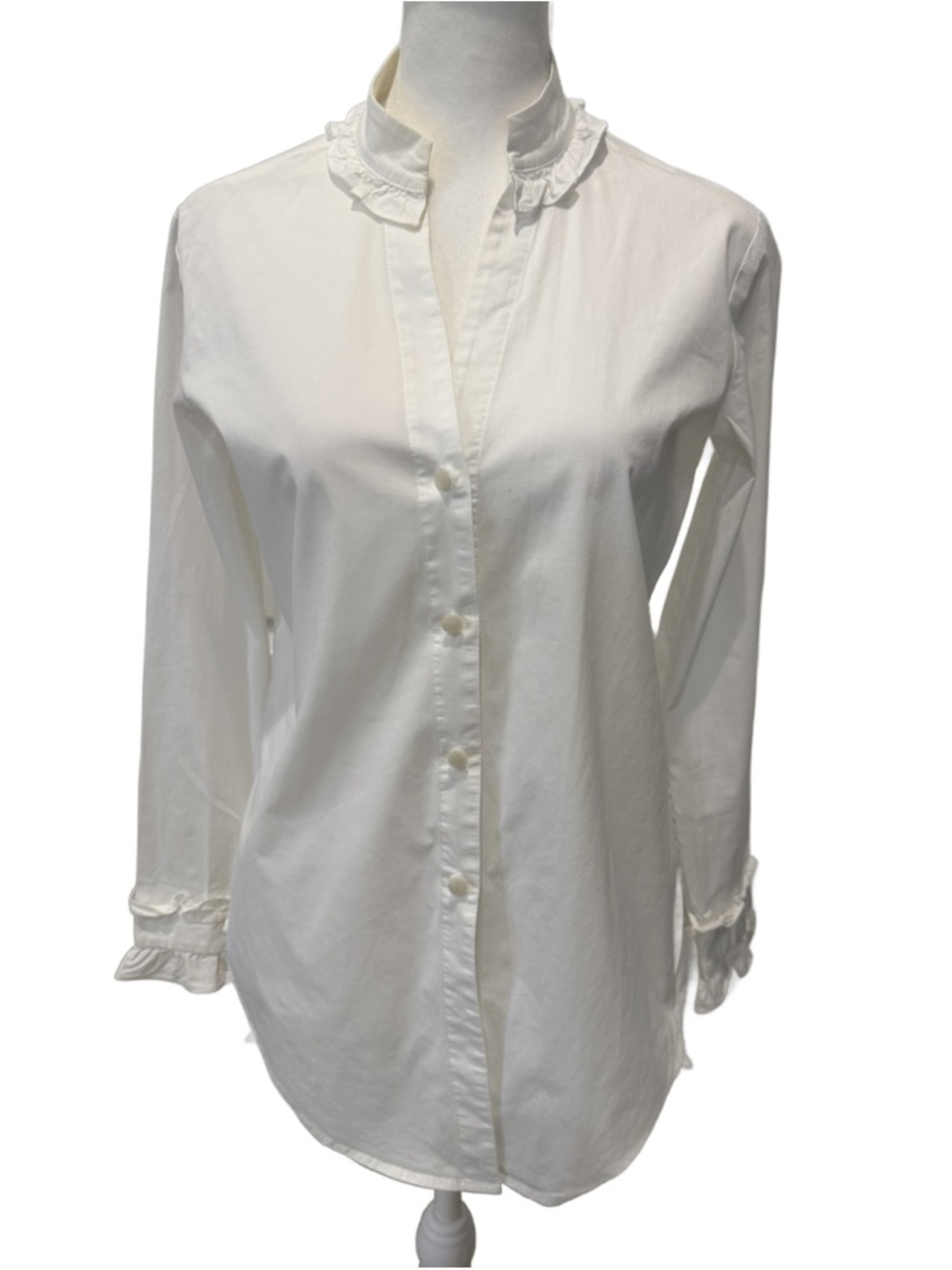 Sara Campbell White Ruffle-Trim Button Down Blouse